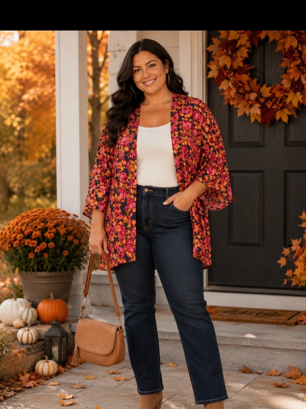 LuLaRoe Floral Kimono in Pink and Orange